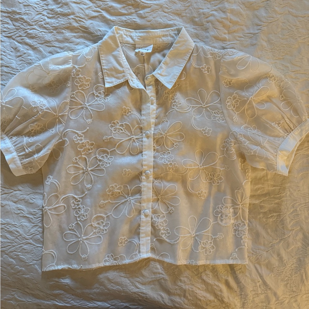 Floral Embroidered Sheer Blouse